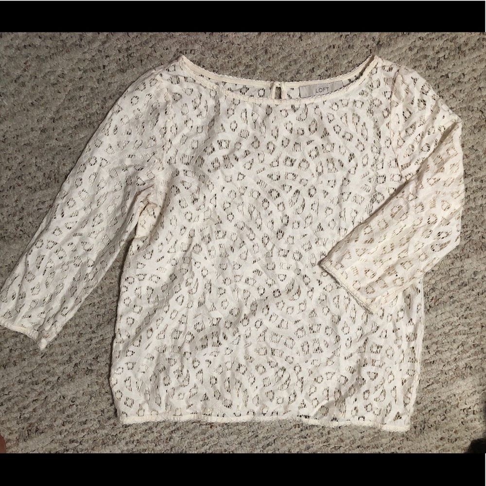 COPY - Loft patterned cream-colored 3/4 long slee…